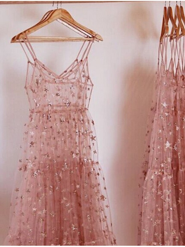Vestito Lungo Donna Stelle Trasparente Stile Coachella 110423