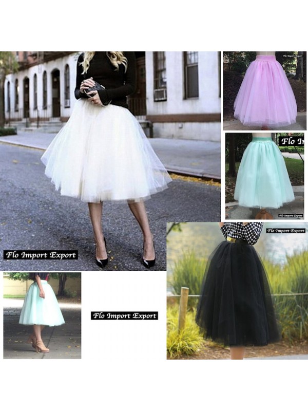 Sprinlot Gonna Tulle Donna Lunga Da Ballo - Pieghe Per Balletto, Carnevale E Party, Vita Elasticizzata (80 Cm, Vari Colori)