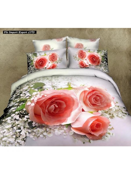 Set Letto Copri Piumone Lenzuolo Federe Rose BED0032