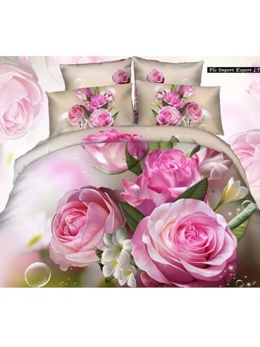 Set Letto Copri Piumone Lenzuolo Federe Rose BED0036