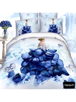 Set Letto Copri Piumone Lenzuolo Federe Rose Blu BED0037