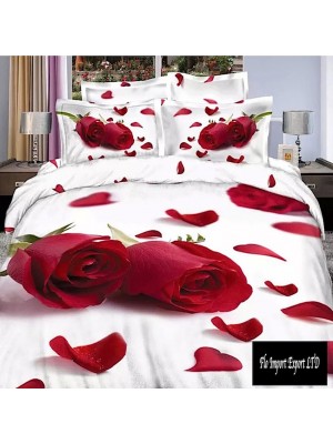 Set Letto Copri Piumone Lenzuolo Federe Rose Rosse BED0044