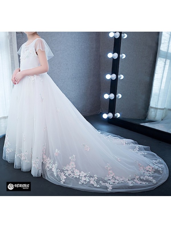 Aislor Vestito Da Principessa In Chiffon Per Bambina | Abito Da Comunione E Cerimonia, Senza Maniche, Con Pieghe, Taglie 4-14 Anni