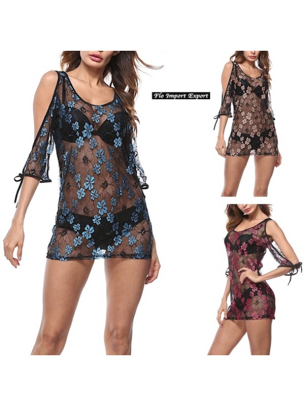 Mini Vestito Copricostume Trasparente Caftano Mare Donna Cover Up Dress COV0144