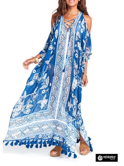 Caftano Copricostume Vestito Lungo Mare Boho Chic Dress Donna Woman COV0112