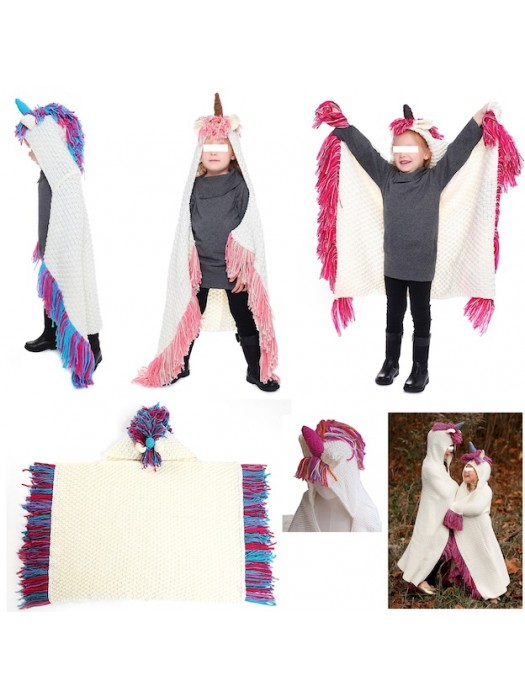 Unicorno Coperta A Maglia con Cappuccio Bambina CROCH01