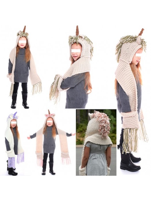 Unicorno Cappello Sciarpa A Maglia Bambina CROCH03