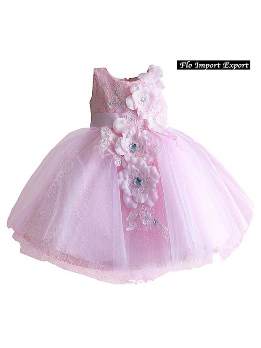 Vestito Bambina Abito Fiori Tulle Principessa Cerimonia DGZF026