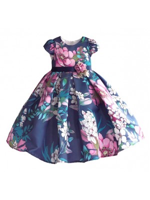 Vestito Damigella Cerimonia Abito Bambina Stampa Fiori DGZF031