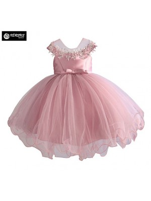 Vestito Bambina Abito Cerimonia Tulle Ricamato Fiori DGZF033B