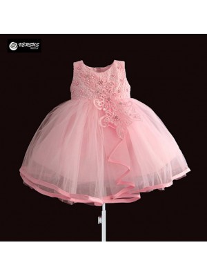 Vestito Bambina Abito Cerimonia Tulle Ricamato Fiori DGZF034B