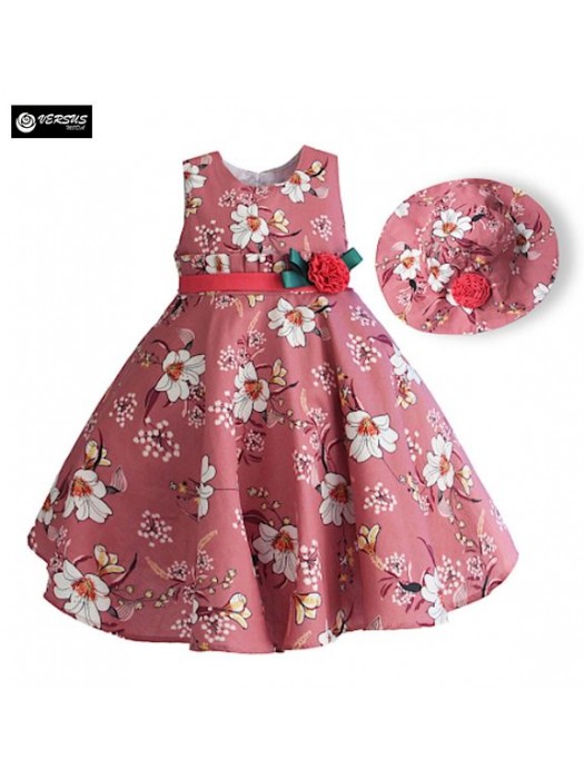 Vestito Cerimonia Abito Bambina Stampa Fiori DGZF035B