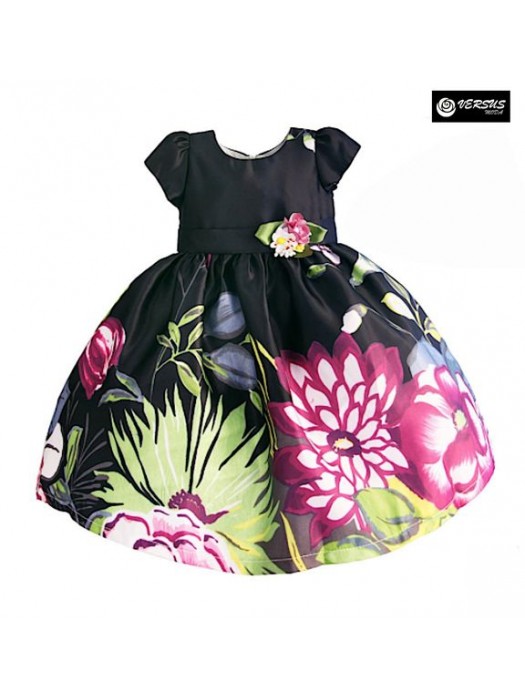 Vestito Compleanno Cerimonia Bambina Fiori in Rilievo DGZF036B