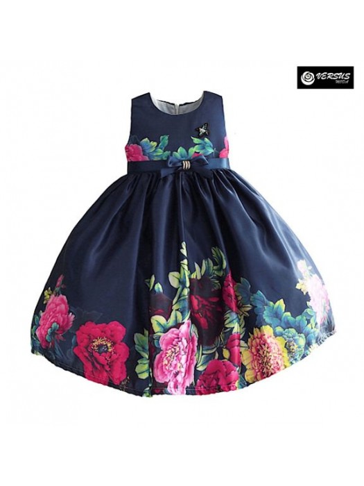 Vestito Cerimonia Abito Bambina Compleanno Stampa Fiori DGZF052B