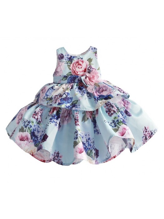 Vestito Bambina Abito Cerimonia Stampa Fiori DGZF055