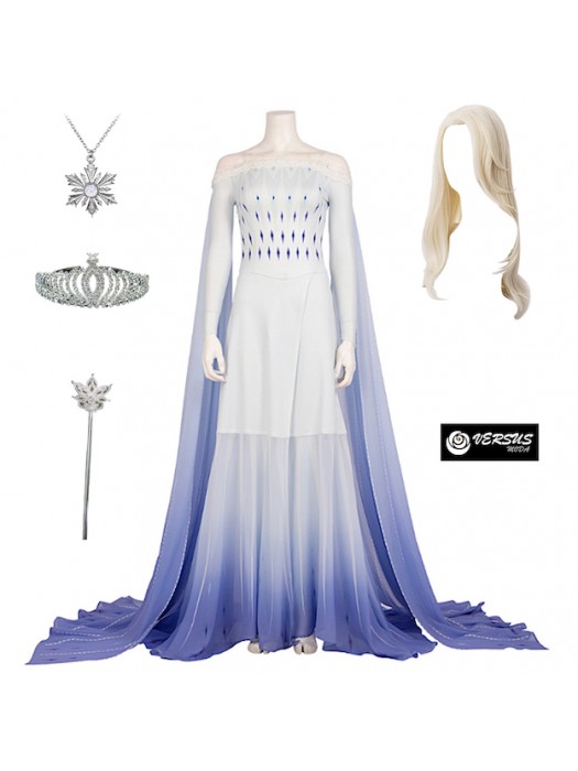 Frozen 2 pz Elsa Vestito Bianco Costume Carnevale Donna FROWOM08