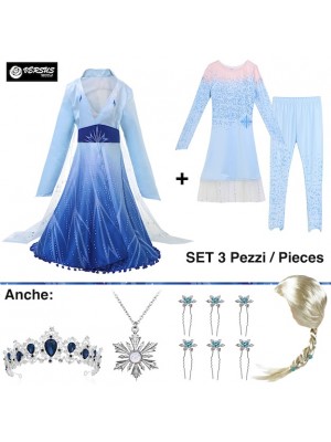 Simil Frozen 2 Vestito Carnevale Elsa 3 Pezzi FROZ025