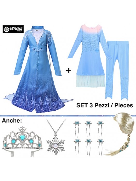 Simil Frozen 2 Vestito Carnevale Elsa 3 Pezzi FROZ026