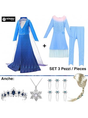 Simil Frozen 2 Vestito Carnevale Elsa 3 Pezzi FROZ027
