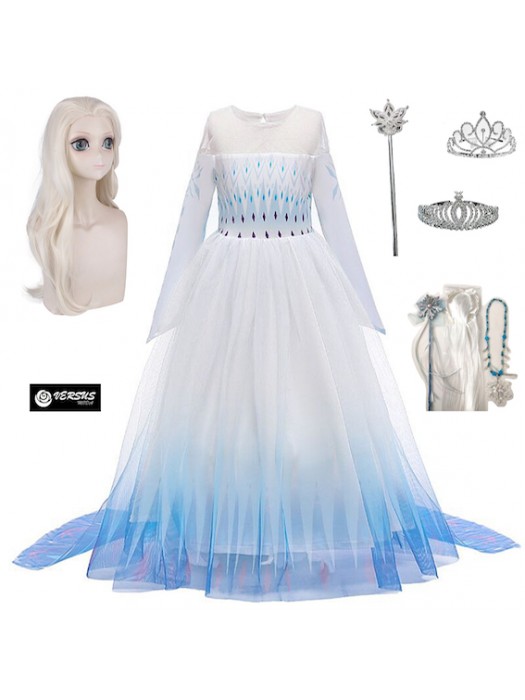 Simil Frozen 2 Veli Vestito Carnevale Elsa Bianco FROZ053
