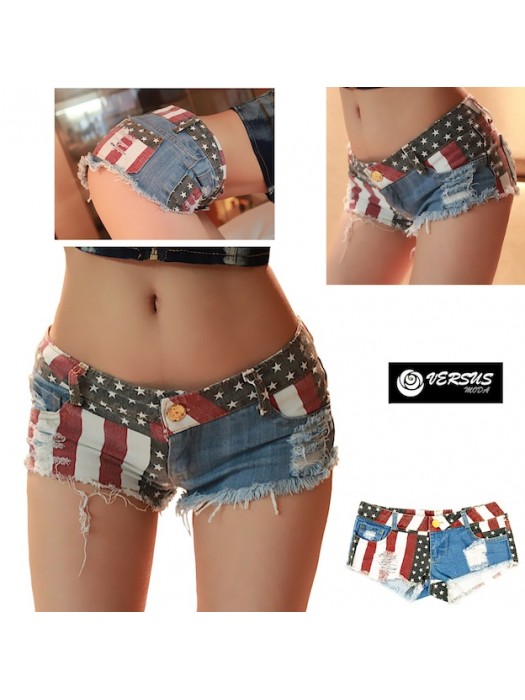 Mini Pantaloncini Jeans Donna Bandiera Americana Coachella JEA020