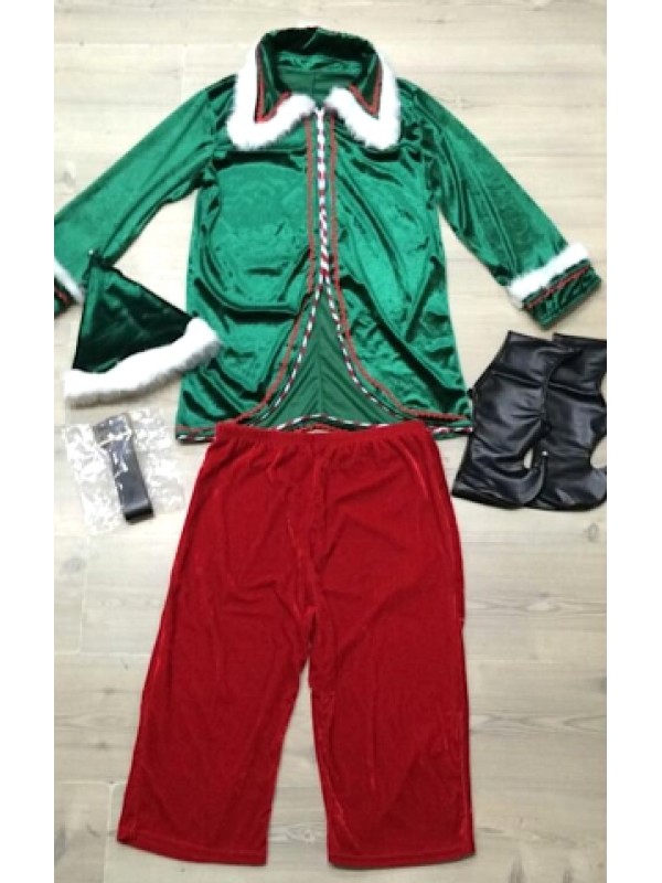 Costume Elfo Di Babbo Natale Per Uomo – EraSpooky – Completo Verde Con Cintura E Copriscarpe Per Feste Di Natale