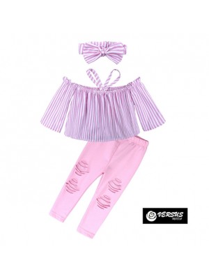 Maglia Top Spalle Scoperte e Pantaloni Bambina SETCH11