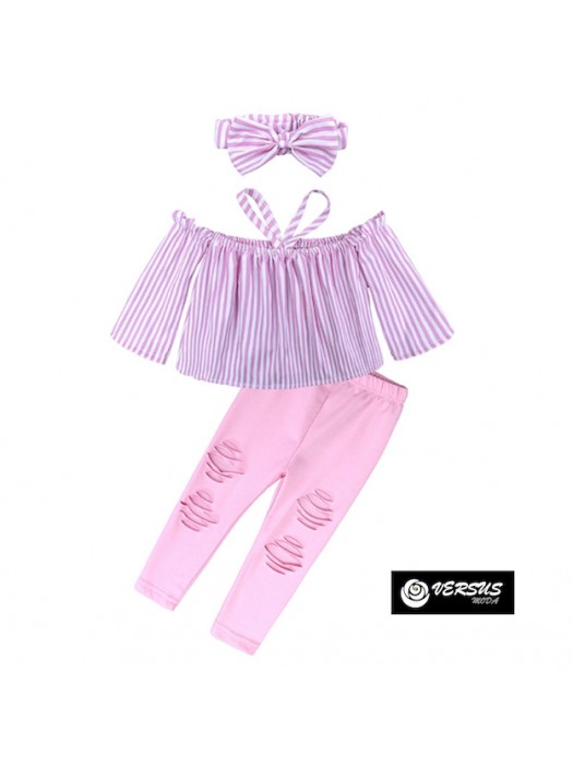 Maglia Top Spalle Scoperte e Pantaloni Bambina SETCH11