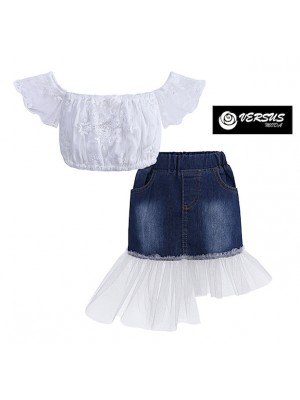 Set Maglia Top Spalle Scoperte e Gonna Jeans Tulle Bambina SETCH21