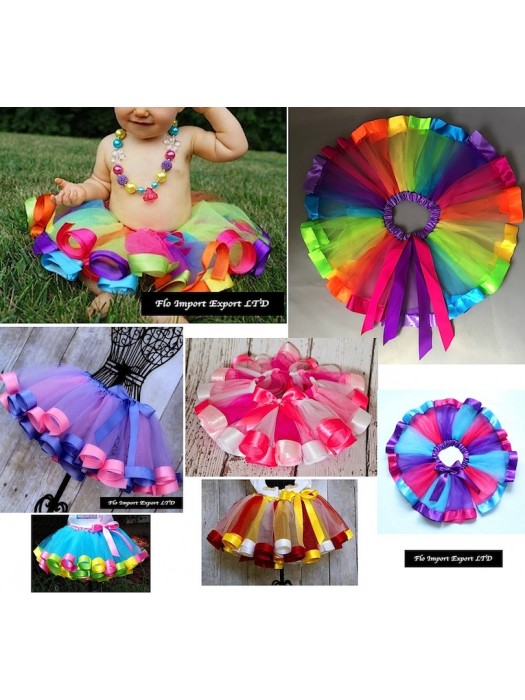 Gonna Tutù Tulle Compleanno Strisce Colorate Bambina SKIR004-9B