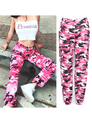 Pantaloni Donna Sportivi Fantasia Mimetica Rosa TRA018