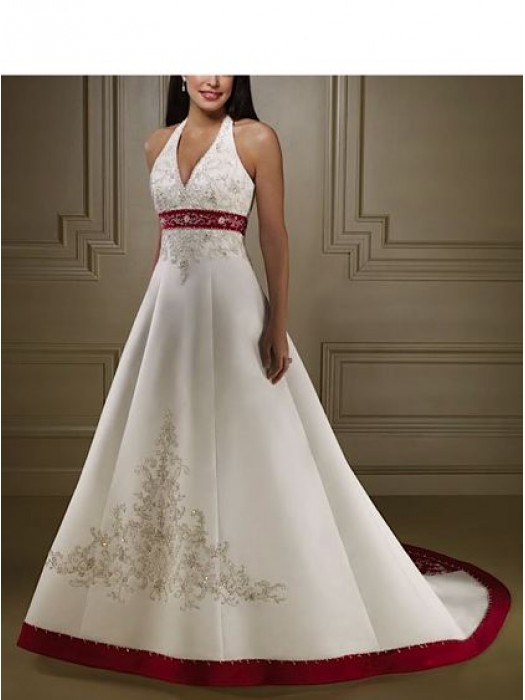 Abito da sposa Impero Bianco e Rosso su misura 00115B