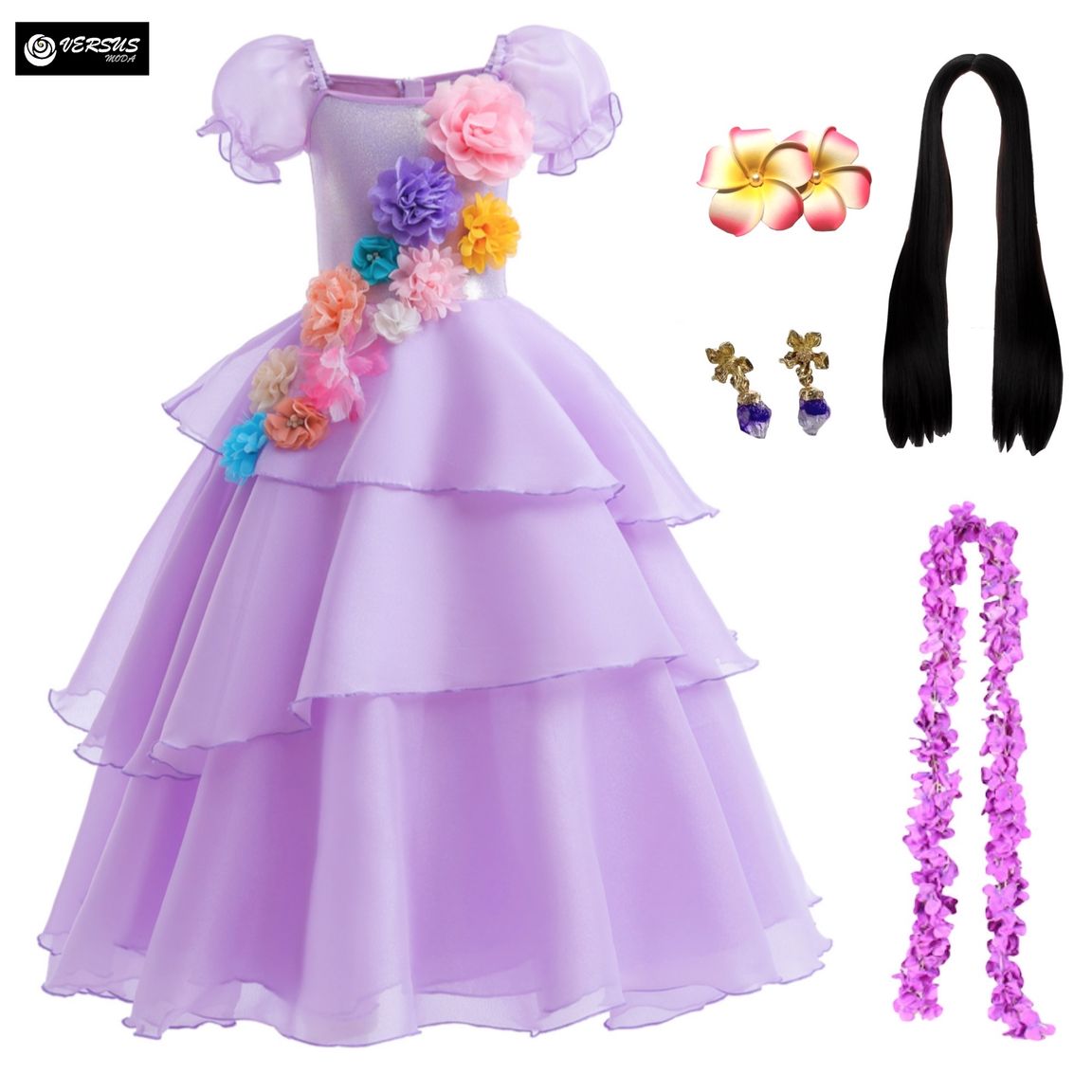 Vestito Da Principessa Daisy In Tulle, Costume Da Festa Con Corona E Accessori Per Halloween E Compleanno Per Bambine Taglia 2 Anni Viola 109~p113958376